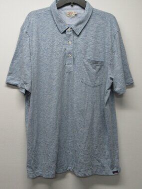 Faherty Polo Shirt Mens XXL Blue Slub Knit Pocket Short Sleeve Casual Golf